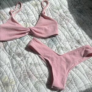 Pink Textured Bikini Set